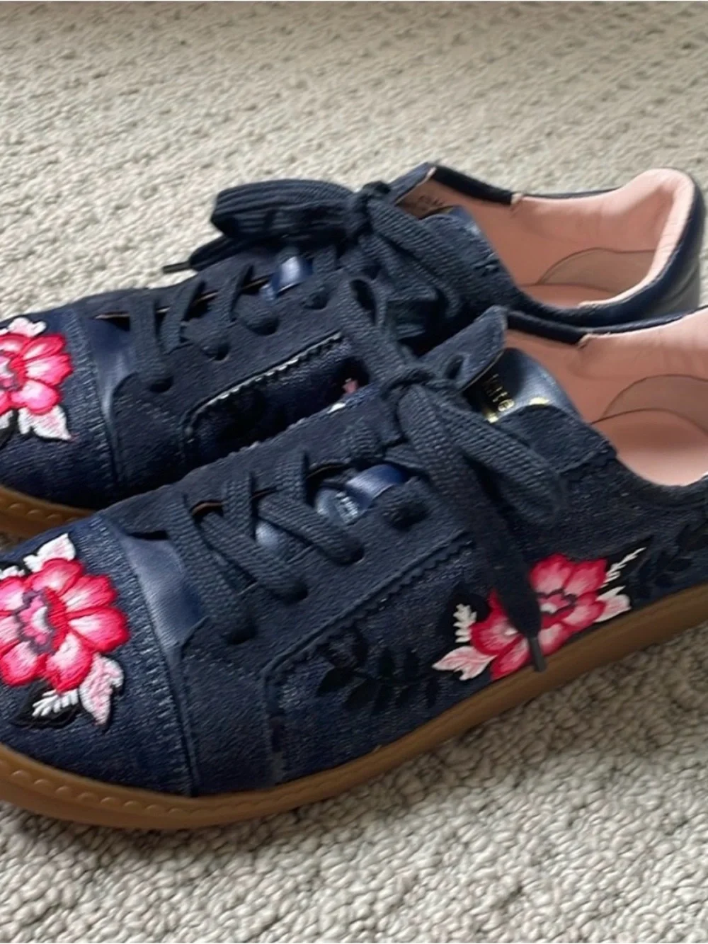 kate spade navy and blush leather flat